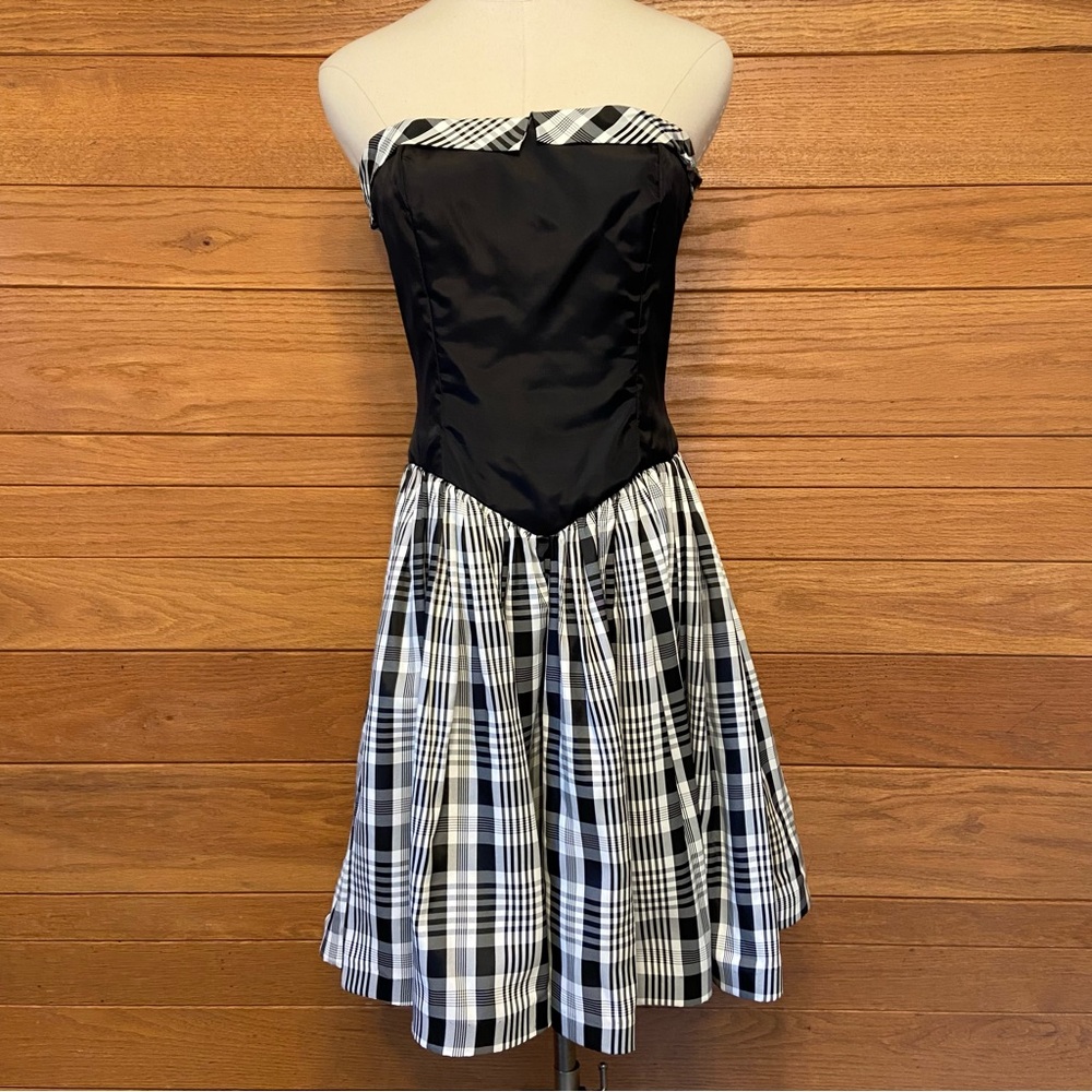 Vintage 90s black and white plaid bustier mini cocktail dress